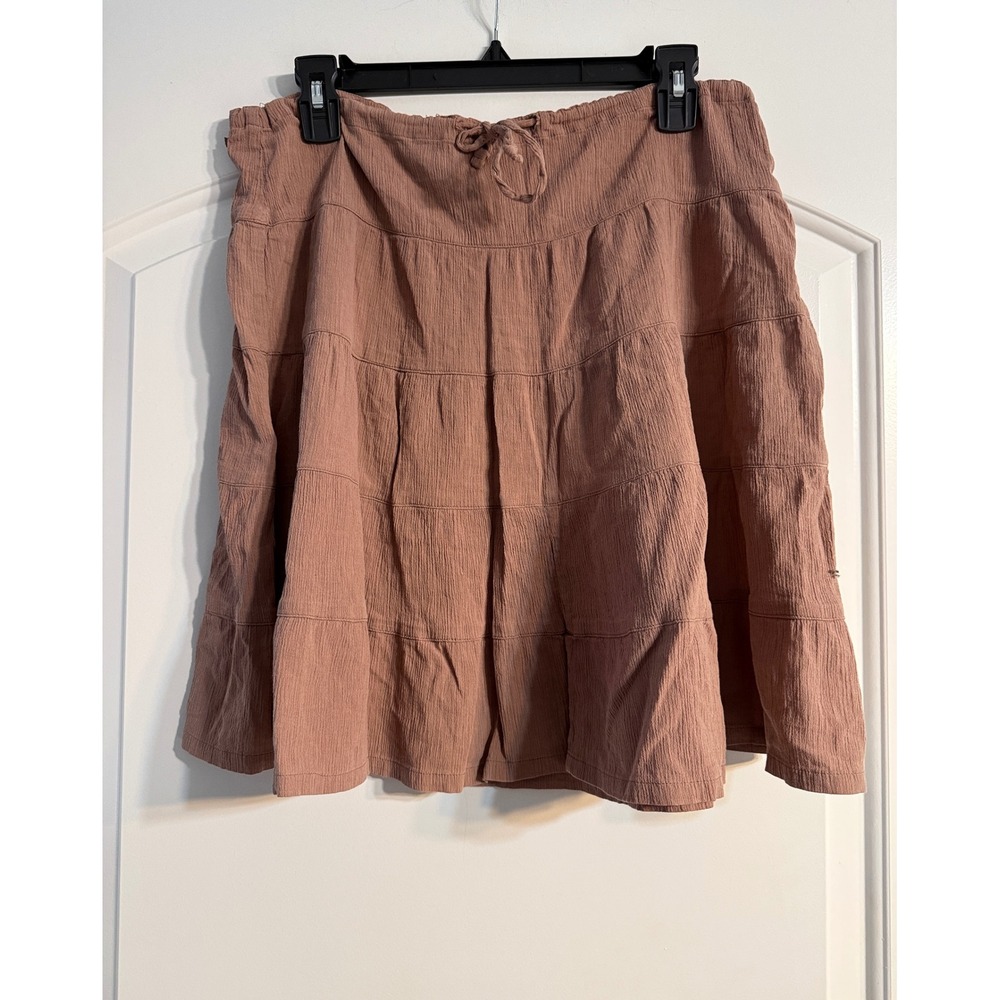 Columbia Tiered Skirt S Pink Tan Cotton Gauze Boho Mini Gorpcore Earthy Festival